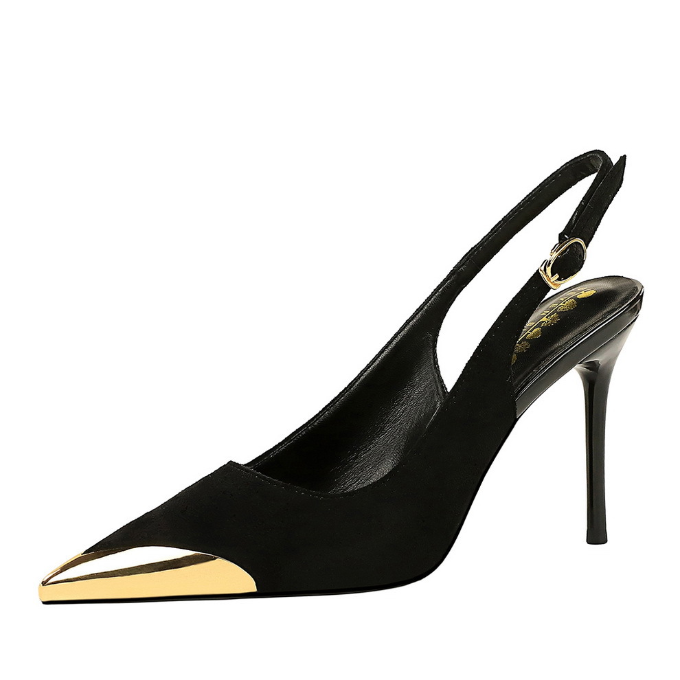 373-32 European And American Style Metal Pointed Stiletto Ultra High Heels Shallow Mouth Backless Back Strap Party_vogvips.com