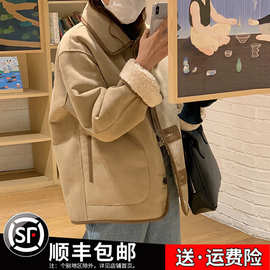 两面穿棉服女设计感棉衣鹿皮绒羊羔毛秋冬季加绒加厚皮毛一体外套