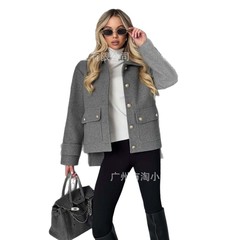 高级感洋气欧美女装2025秋冬新款单排扣软质金属扣装饰外套短外套