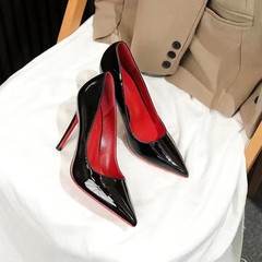 高跟鞋床上炮鞋女细跟2025年春秋新款黑色红底10厘米大码尖头单鞋