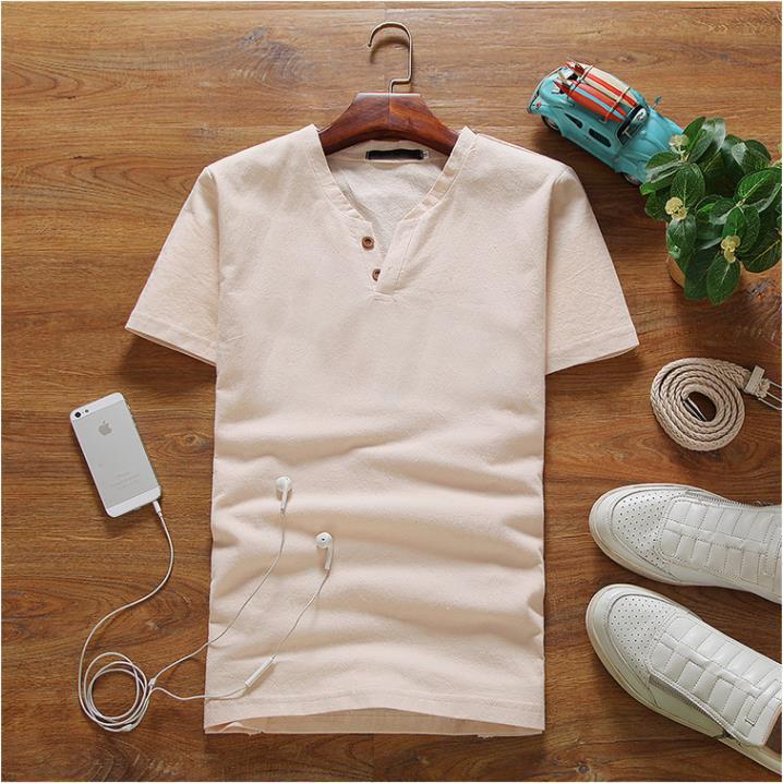 Camiseta de lino de manga corta traje deportivo de verano para hombre