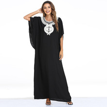 蝙蝠袍穆斯林女裝短袖長裙kaftan長袍中東大碼跨境寬松連衣裙