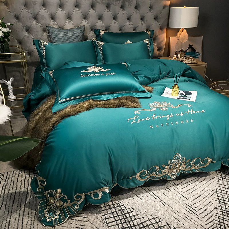 Хлопковый комплект, красное пуховое одеяло, 8 карат, европейский стиль, комплект 4 предмета, с вышивкой, стиль легкой роскоши