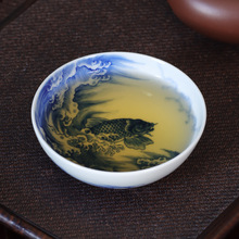 记石柴窑 手绘青花鱼纹普洱杯主人单杯纯手工高档礼盒装高端送礼