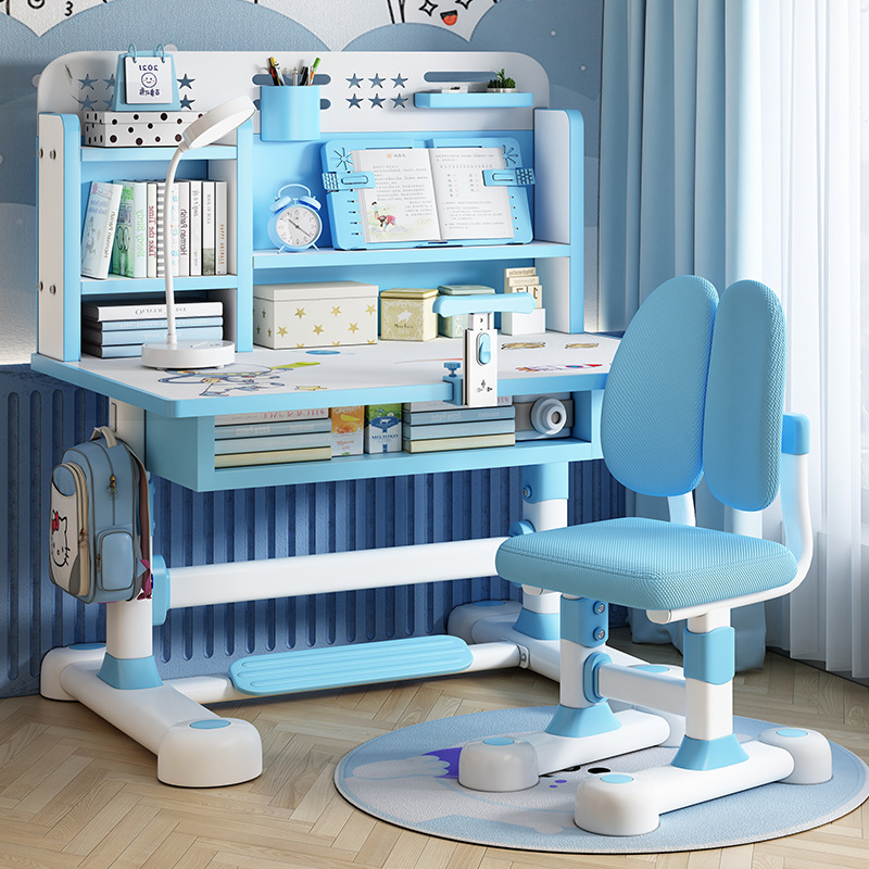 Children's Learning Desks and Chairs suit, Practical, Robust and Stable Household Liftable, Adjustable Corrective Sitting Posture for Primary School Students