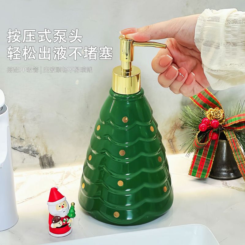 创意圣诞树陶瓷乳液瓶家用卫生间浴室洗发水沐浴露按压空瓶分装瓶|undefined