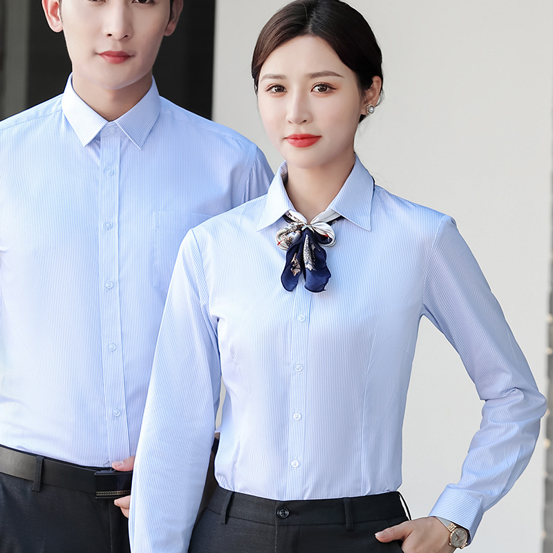 Camisa de lujo ligera de alto nivel de hombre de verano de algodón banco de cuello blanco vestido formal profesional camisa a rayas de manga larga personalizada