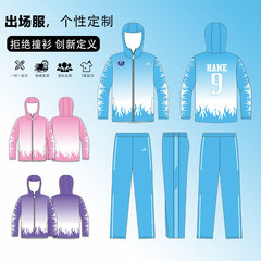 夏季新款长袖连帽出场服套装男女适用舒适透气全拉训练套装