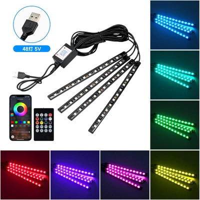 foot atmosphere light atmosphere light: Panel (Dashboard) işıqlandırması - 48-lights-voice-control-app-remote-control-usb-plug