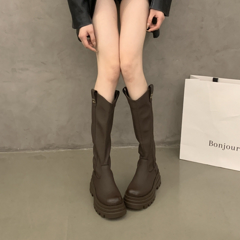 高筒瘦瘦靴女2025秋冬新款英伦风不过膝长筒靴小个子厚底骑士长靴|undefined