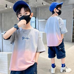 Boys Summer Short-sleeved T-shirt Gradient Half-sleeved Top Western Style 2024 Summer New Children's Handsome Fashion