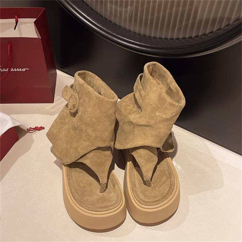 Botas de vaquero retro occidentales de altura de fondo grueso para mujeres 2026 nuevas botas cortas de verano de goma de goma para mujeres