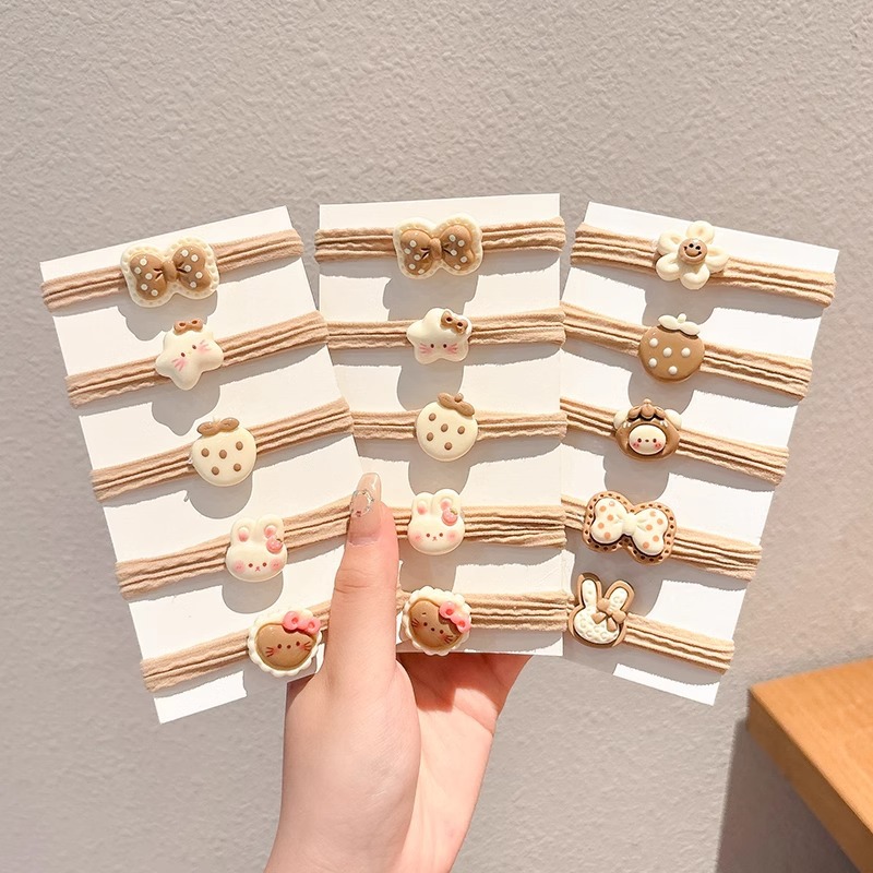 Niños leche curry lindo dibujo animado cuerda de cabello de alta elasticidad no daña correa de cabello de niñas cuerda de cabello de cola de caballo alta anillo de cabello