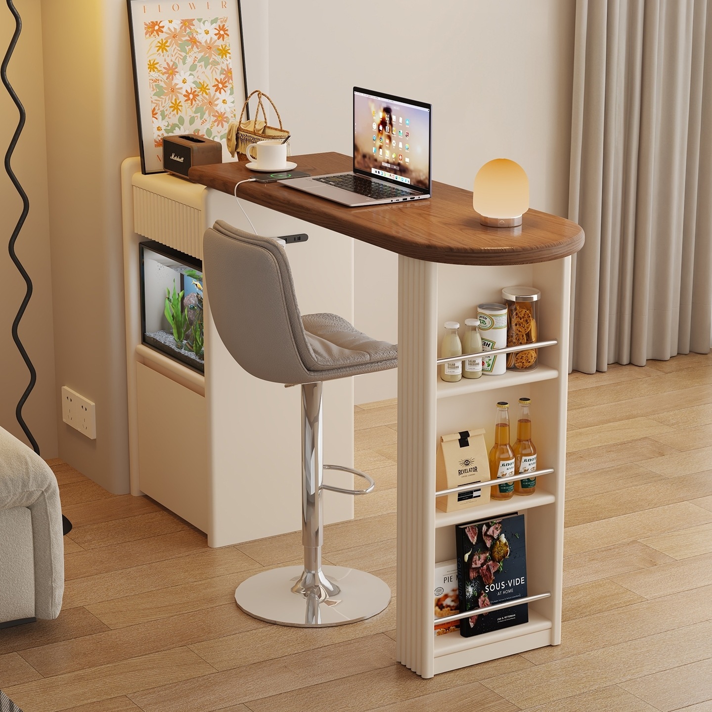 Balcony Leisure Small Bar Solid Wood Living Room Partition Retractable Small Apartment High Bar Side Cabinet Sofa Bar Table