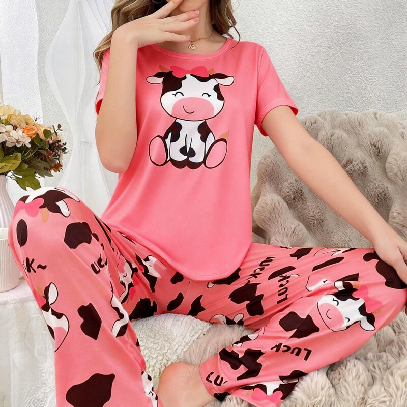 Cross-Border European and American Women's Casual Fashion Short-Sleeved Tops, Straight-Leg Pants, Pajamas, Comfortable and Wearable Home Wear Sets Cross-Border European and American Women's Casual Fashion Short-Sleeved Tops, Straight-Leg Pants, Pajamas, Comfortable and Wearable Home Wear Sets