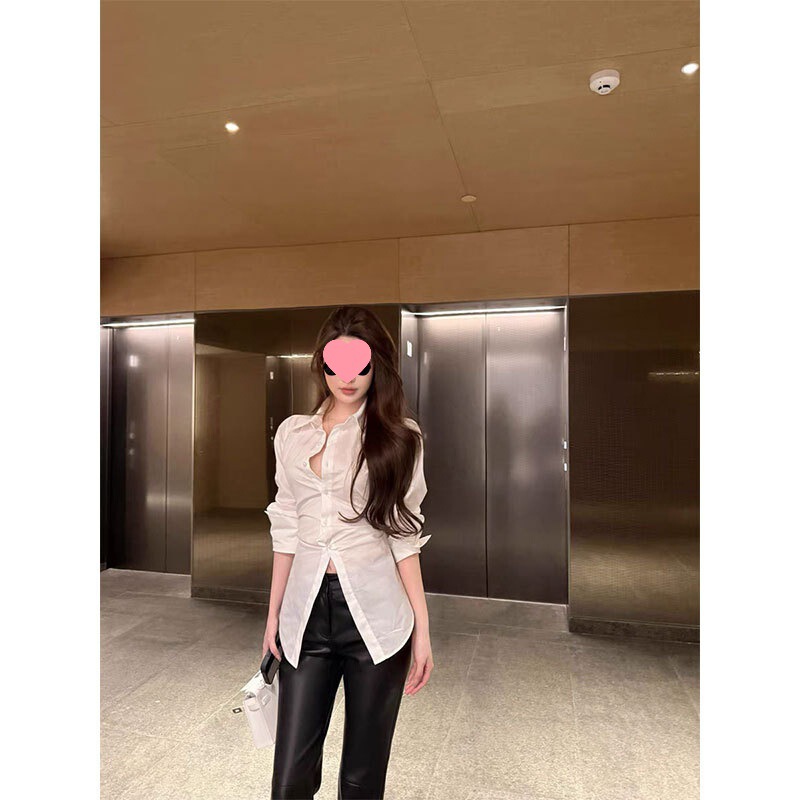 Chicyou "Hua Shanshan's Same Style" Super Sexy and Stylish White Shirt with Back Tie and Waist-Cinching Design