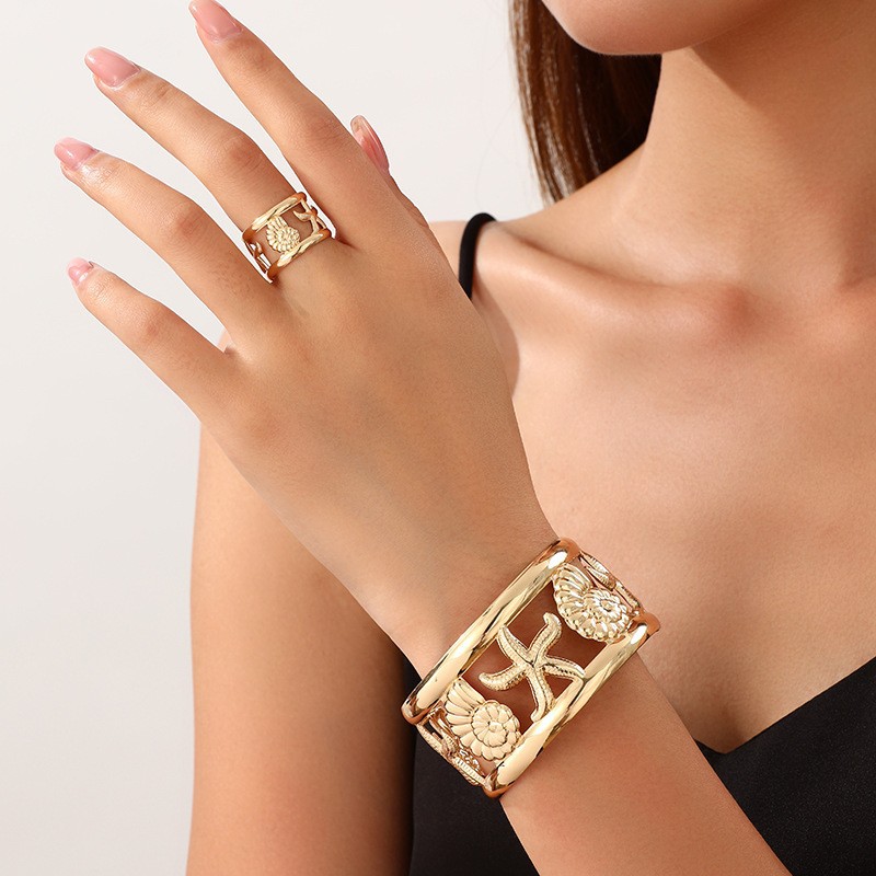 Moda transfronteriza europea y americana personalidad creativa metal geométrico cuadrado apertura ajustable pulsera femenina anillo conjunto de joyería image 28