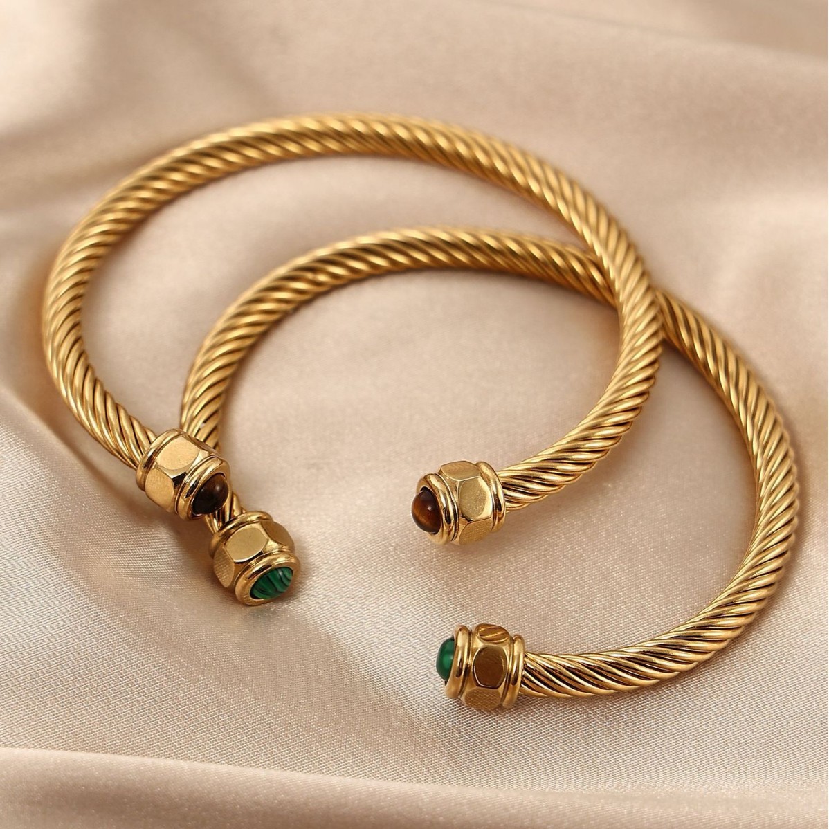 Tena Pulsera de acero inoxidable europea y americana para mujer, sensación de alta calidad, hilo de moda para mujer, pulsera abierta de piedra natural, joyería de todo fósforo