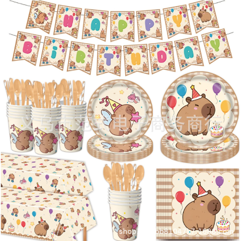 New Capibala Theme Party Tableware Birthday Party Capybara Disposable Paper Plate Paper Towel Dinner Plate Tablecloth