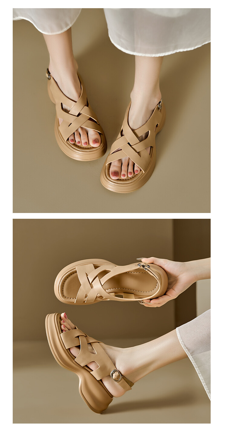 Sandal da cừu đế dày hở ngón tăng chiều cao nữ — Màu bạc, Màu mơ chi tiết 13