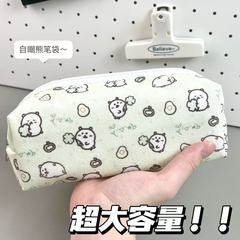 卡通自嘲熊帆布笔袋ins高颜值学生专用文具袋大容量帆布收纳袋