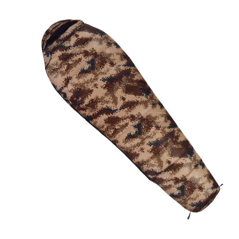 Fábrica al por mayor al aire libre pato abajo ultraligero abajo saco de dormir momia caliente abajo saco de dormir de una sola pieza de entrega