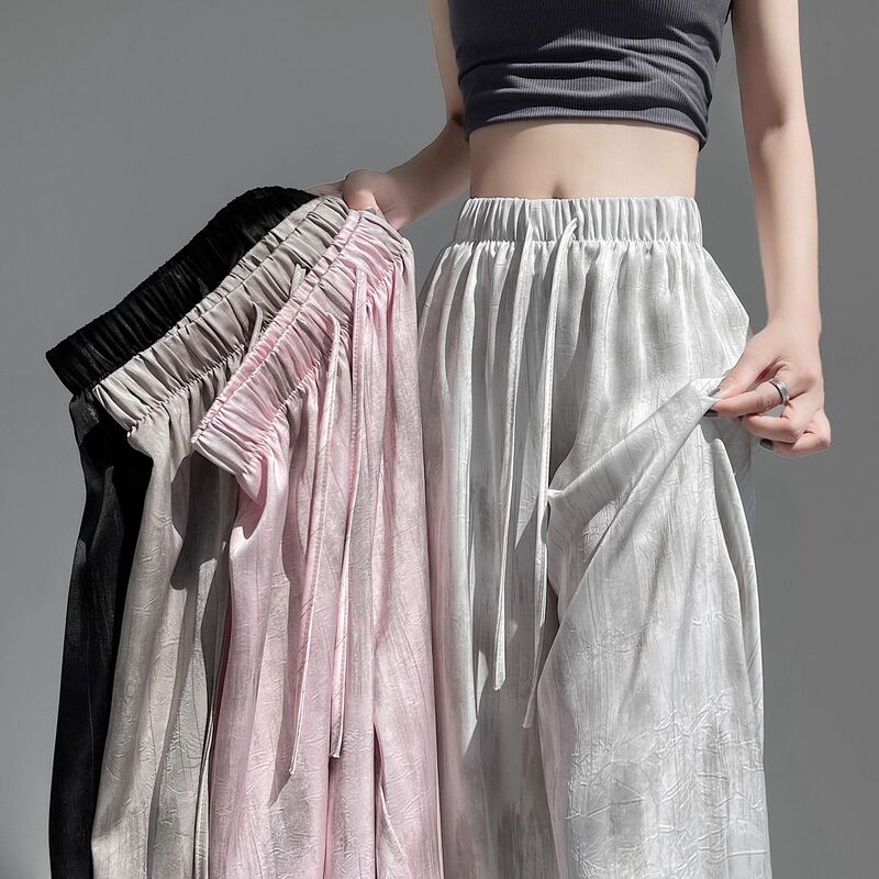 Tie-Dye Ice Silk Wide-Leg Pants for Women, Summer Thin Style 2026 New Model, Petite Loose Acetate Satin Cool Drape Yamamoto
