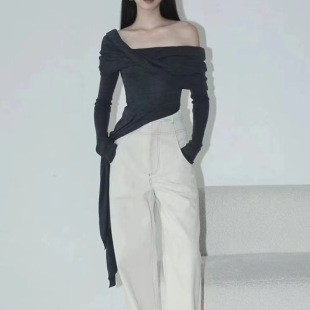 24 Autumn Zhou Yutong Same Style dress Women's Tencel Asymmetrical French Lazy Long Dress