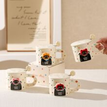 生日礼物卡通杯子可爱猫咪马克杯带盖陶瓷水杯咖啡杯女生伴手礼品