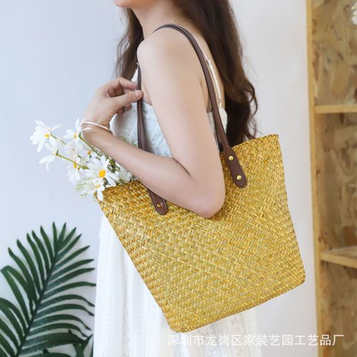 French-style grass woven bag, beach versatile shoulder bag, woven fashion for women students, outdoor sand bag, retro woven