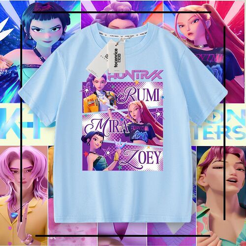 Kpop Demon Hunters Group Children's Internet celebrity short-sleeved t-shirt Girls 'Western-style blouse Big children's loose small shirt Girls' summer dress