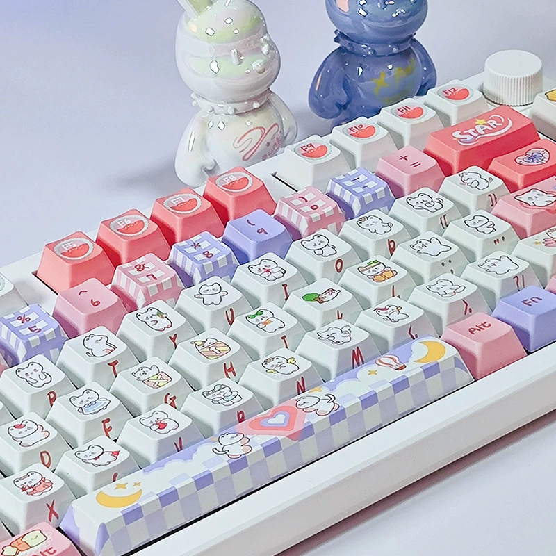 Оригинальные очень розовые Rabbit Party десятиугольные колпачки клавиатуры с процессом сублимации