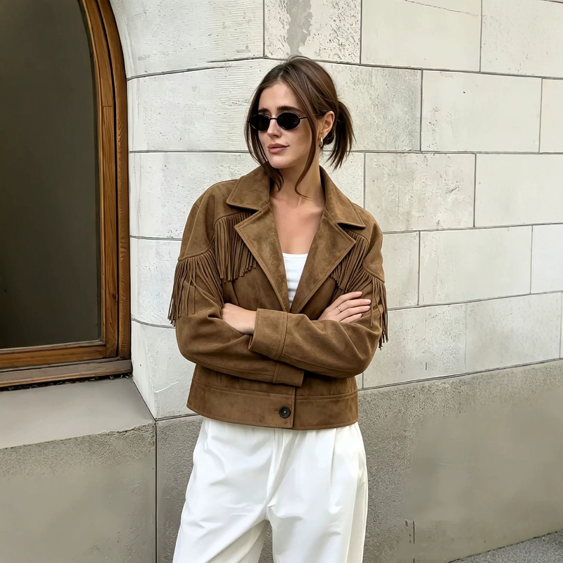 Pb&Za New Style Lapel Tassel Suede Texture Loose Casual Fashion Jacket Top