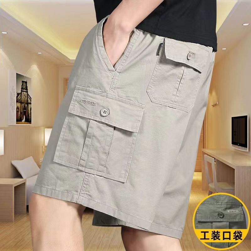 Middle-Aged and Elderly Men's Summer Cotton Thin Shorts, Loose Large Size Beach Pants, Dad's Workwear Casual Five-Point Pants