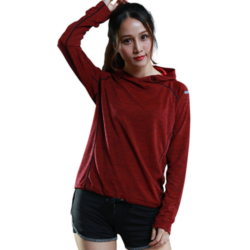 Hunting Star Autumn and Winter New Women's Long Sleeve T-Shirt Sweatshirt Thin Breathable Fitness Training Sports Long Sleeve Hooded Sweatshirt 6803