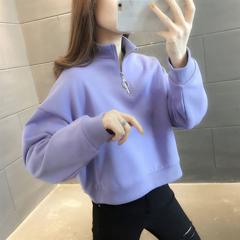 早春装白色半拉链带领卫衣女2025新款洋气小个子短款时尚薄款上衣|undefined