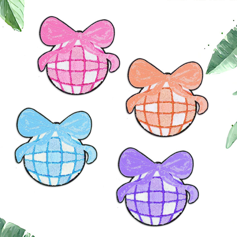 可爱卡通蝴蝶结灯球圆形刺绣布贴毛巾绣装饰包包衣服补衣贴刺绣贴