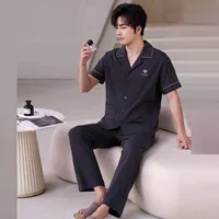 Silk Shuang хлопок с короткими рукавами брюки 25 новый домашний костюм кардиган костюм мужской хлопок с жирной пижамой дистрибуция