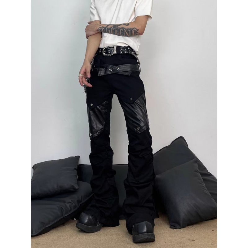 American Street Style Heavy-Duty Double-Layer Patch Distressed Washed High Street Youth Skinny Rock Biker Jeans