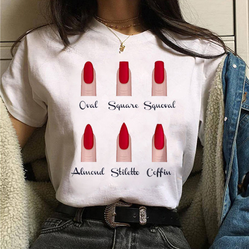 2022 personalized nail art pattern printing T-shirt short sleeve women's foreign trade cross-border wish/ebay Amazon