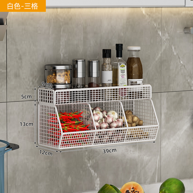 Estantes de cocina sin agujeros colgados en la pared, cestas colgadas en la pared, cestas de verduras colgadas en la pared, condimentos, botellas de condimentos, caja de almacenamiento