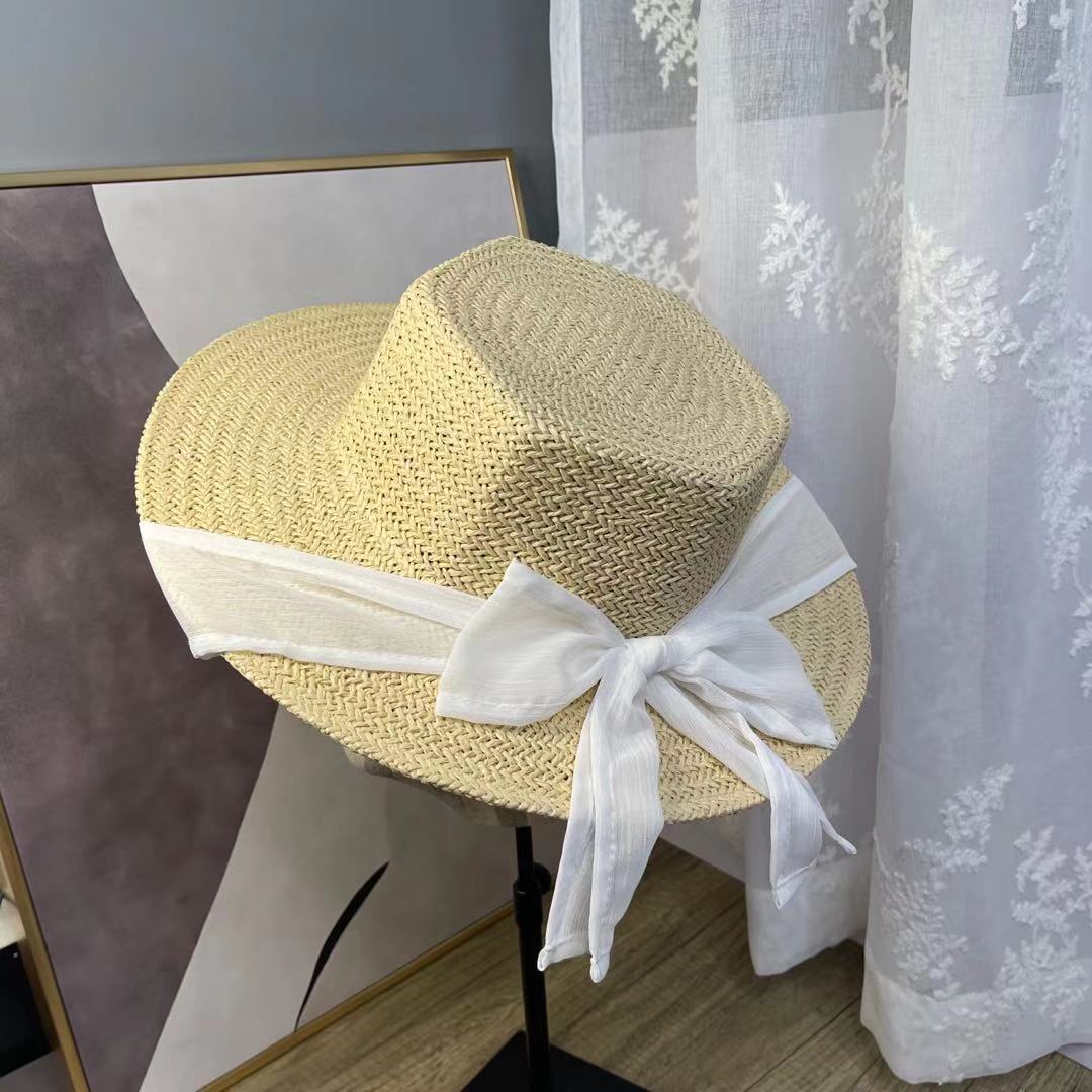 A female hat with a spring and summer ribbon, butterfly sash, hexagonal straw hat, Korean street style, anti-ultraviolet sun hat, and a wide-brimmed hat detail image 8