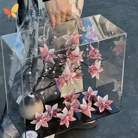 花伴影亚克力透明手提礼盒插花有钱花花盒插花礼盒包装花盒材料