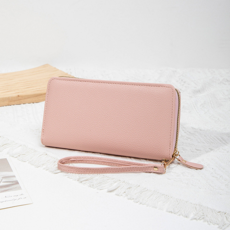 2025 nueva cartera de mujer larga cremallera bolso de mano de moda bordado bolso de cambio de cuero suave de gran capacidad