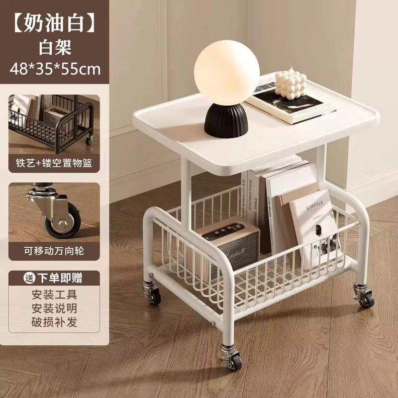 ミッドレトロスタイル無垢材コーヒーテーブルステンレス鋼ソファサイドテーブル寝室ベッドサイドテーブルリビングルーム可動収納ラック|undefined