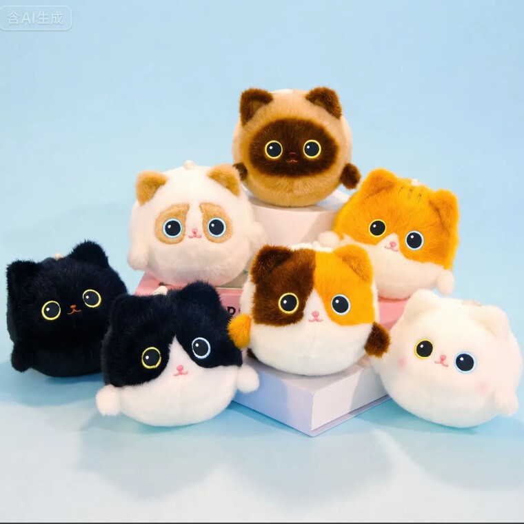 Sate Doodoo Tri-colored Cat Stress Relief Ball Pendant Plush Toy Companion Doll Cute Plush Keychain