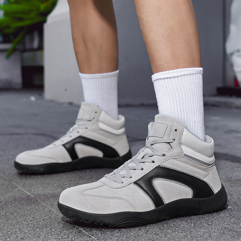 Cross-Border Large Size Couple High-Top Barefoot Wide-Toe Shoes Autumn and Winter Wide-Last Leather Sports Shoes for Men and Women Outdoor Hiking Shoes