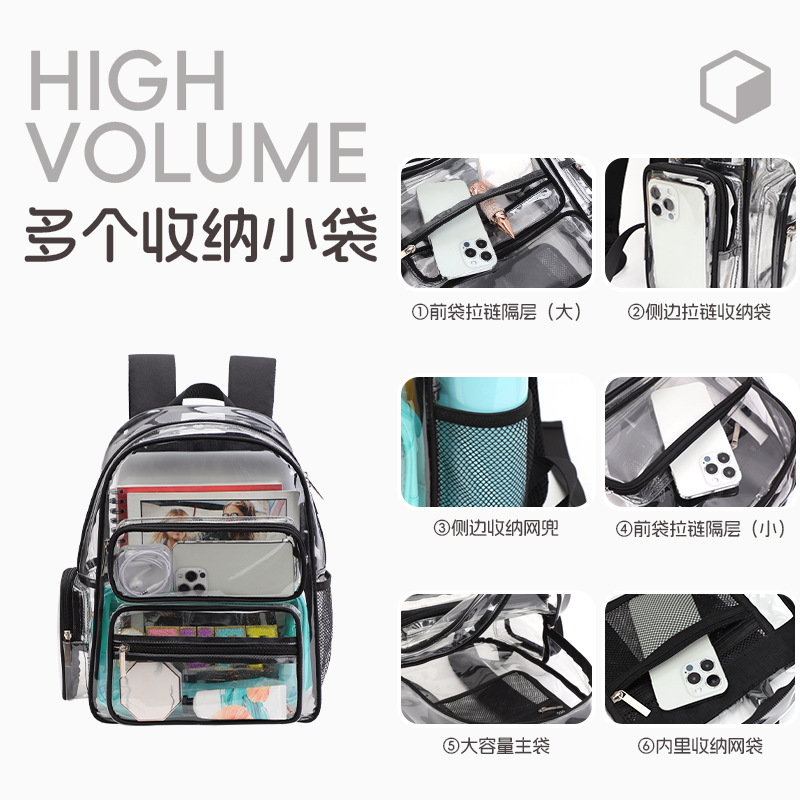 Fábrica de nueva moda personalizada de moda de moda de bolsillo de gran capacidad mochila de PVC transparente mochila a prueba de rociadores image 3