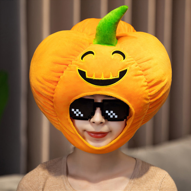 Cute Expressionless Pumpkin Headgear Hat Funny Halloween Pumpkin Headgear Girl Photo Props