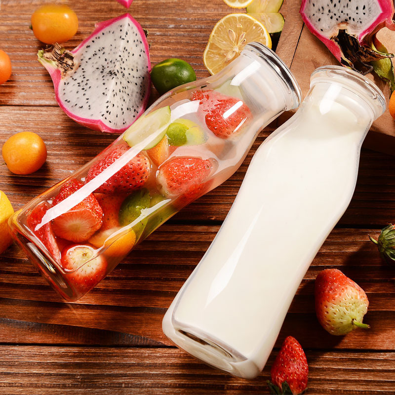 北欧ins家用玻璃瓶带盖密封水瓶果汁杯牛奶瓶夏季饮料瓶子批发